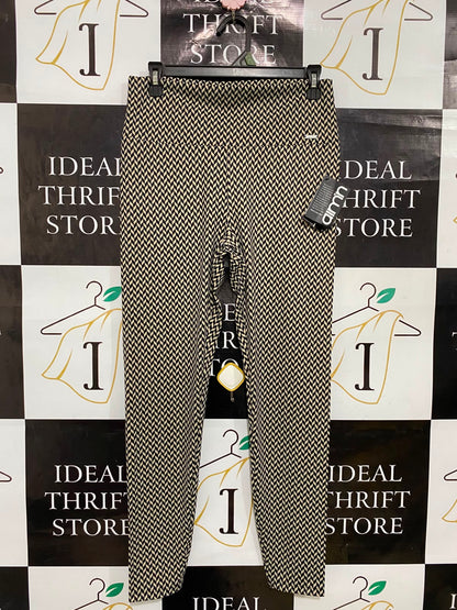 AIMN |L| WAIST 28| A35| BEIGE & BLACK HERRINGBONE GEOMETRIC HIGH-WAISTED ACTIVEWEAR LEGGINGS