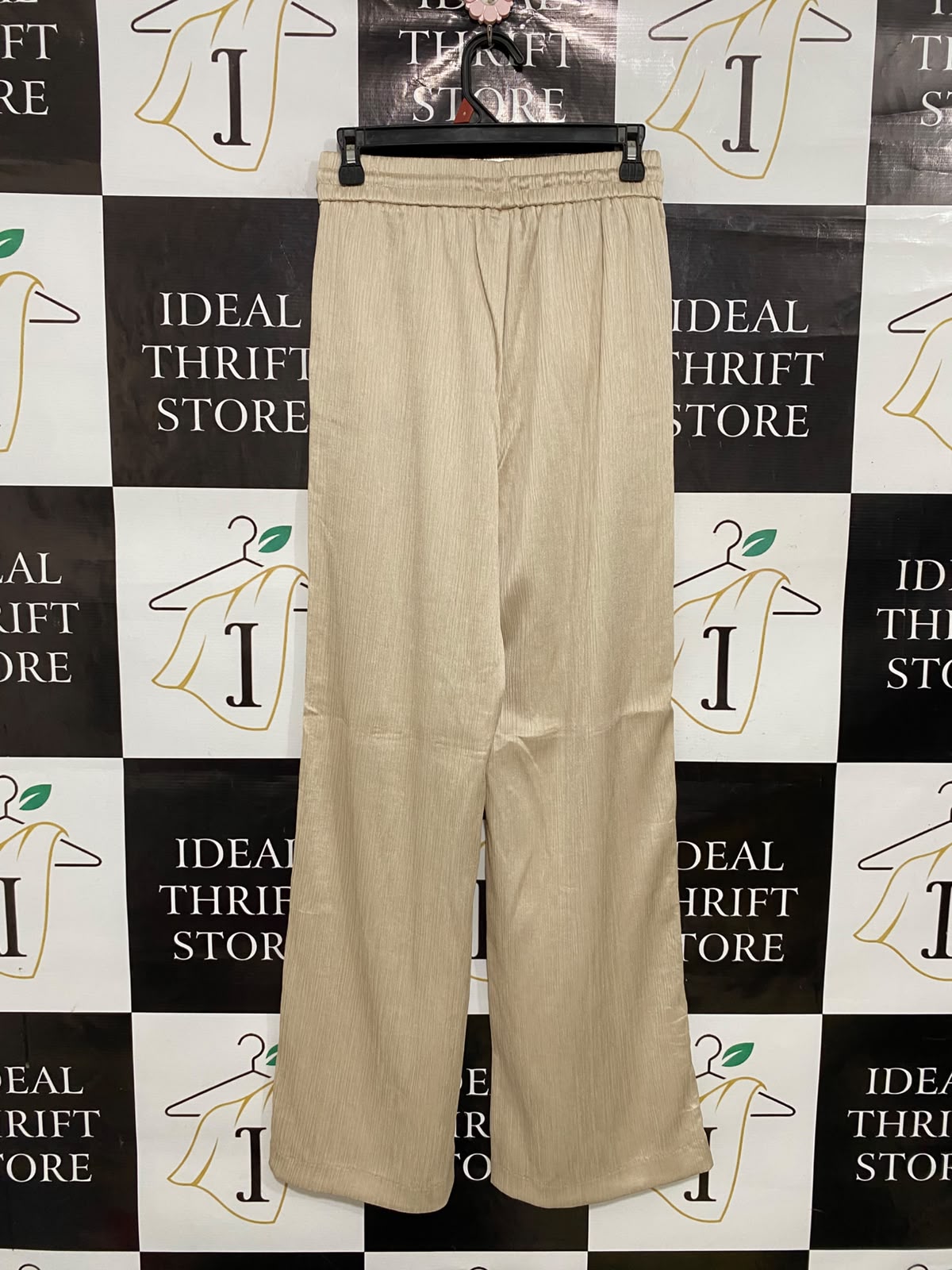 ZARA |XS| WAIST 26| A35| BEIGE PLEATED TEXTURED DRAWSTRING WIDE-LEG TROUSERS
