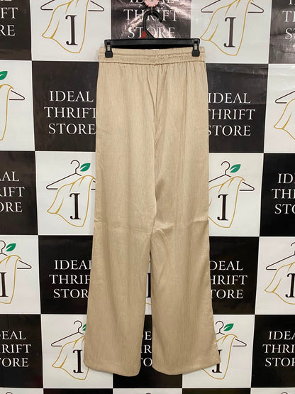 ZARA |XS| WAIST 26| A35| BEIGE PLEATED TEXTURED DRAWSTRING WIDE-LEG TROUSERS