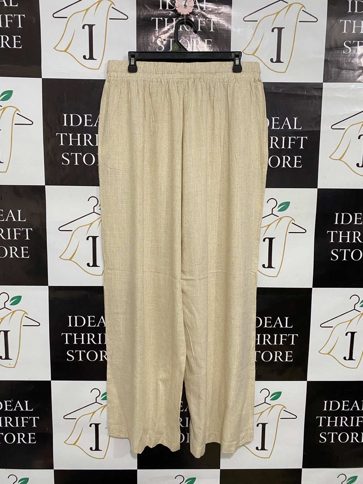 BULLY J |L| WAIST 32| A35| BEIGE LINEN-BLEND DRAWSTRING WIDE-LEG RESORT TROUSERS