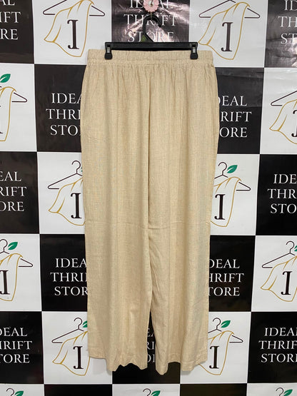 BULLY J |L| WAIST 32| A35| BEIGE LINEN-BLEND DRAWSTRING WIDE-LEG RESORT TROUSERS
