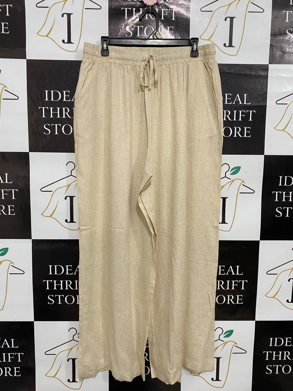 BULLY J |L| WAIST 32| A35| BEIGE LINEN-BLEND DRAWSTRING WIDE-LEG RESORT TROUSERS