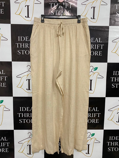 BULLY J |L| WAIST 32| A35| BEIGE LINEN-BLEND DRAWSTRING WIDE-LEG RESORT TROUSERS