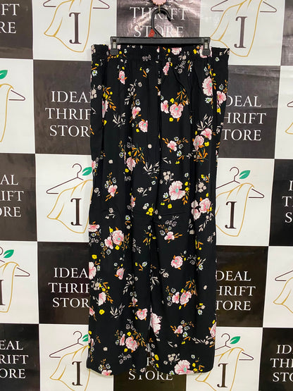 COTTON ON |XL| WAIST 34| A35| BLACK FLORAL PRINT HIGH-WAISTED WIDE-LEG PALAZZO PANTS