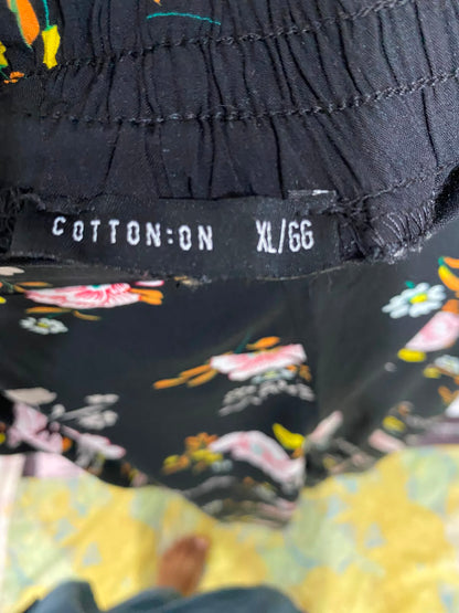 COTTON ON |XL| WAIST 34| A35| BLACK FLORAL PRINT HIGH-WAISTED WIDE-LEG PALAZZO PANTS