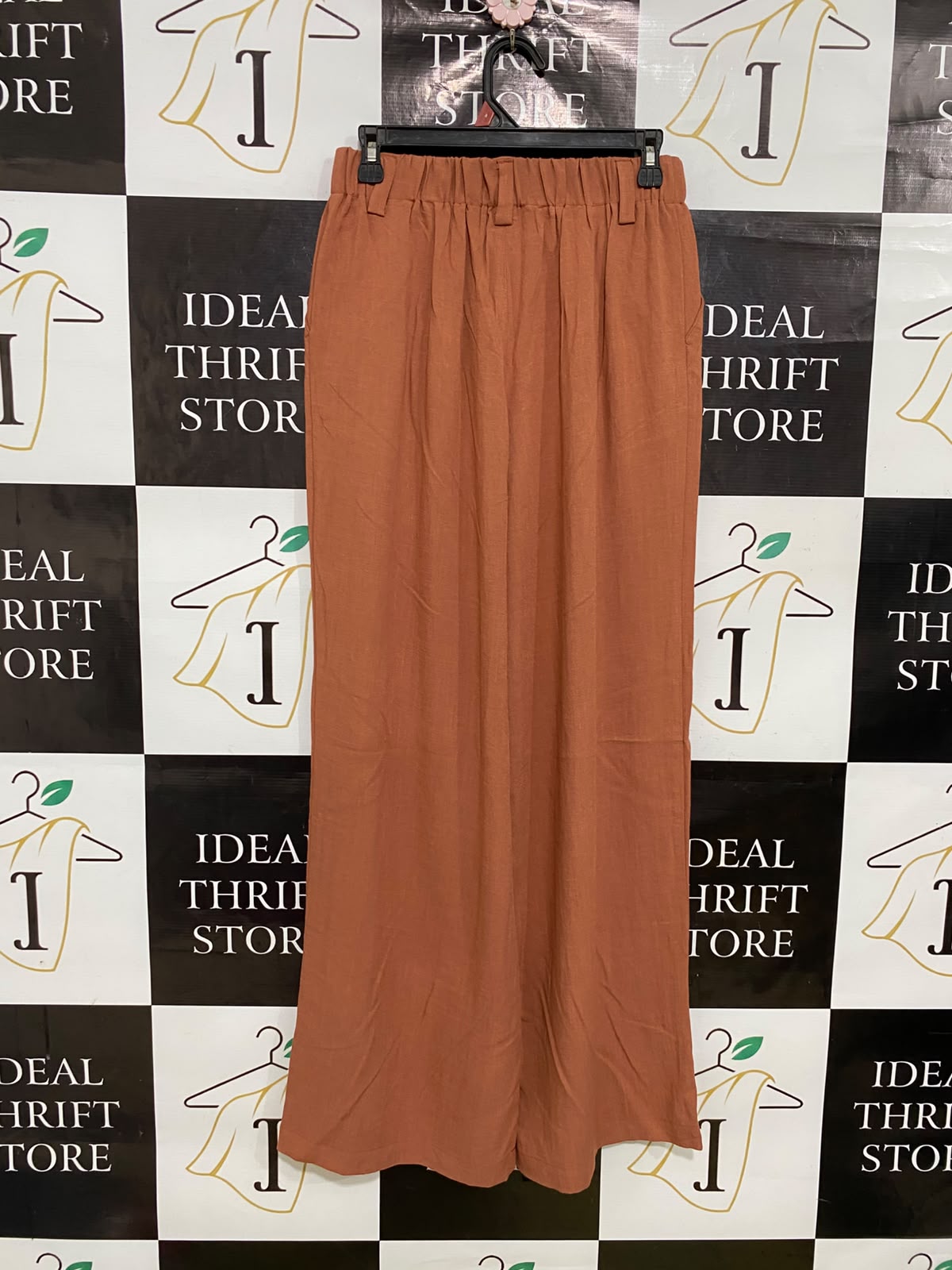 HALARA |S| WAIST 26| A35| TERRACOTTA RUST HIGH-WAISTED PLEATED WIDE-LEG TROUSERS