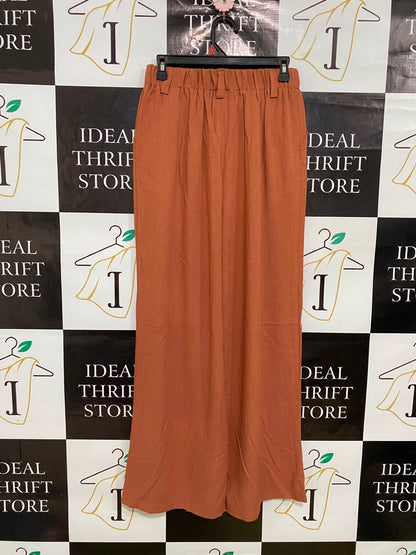 HALARA |S| WAIST 26| A35| TERRACOTTA RUST HIGH-WAISTED PLEATED WIDE-LEG TROUSERS
