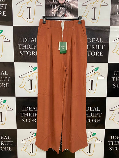 HALARA |S| WAIST 26| A35| TERRACOTTA RUST HIGH-WAISTED PLEATED WIDE-LEG TROUSERS