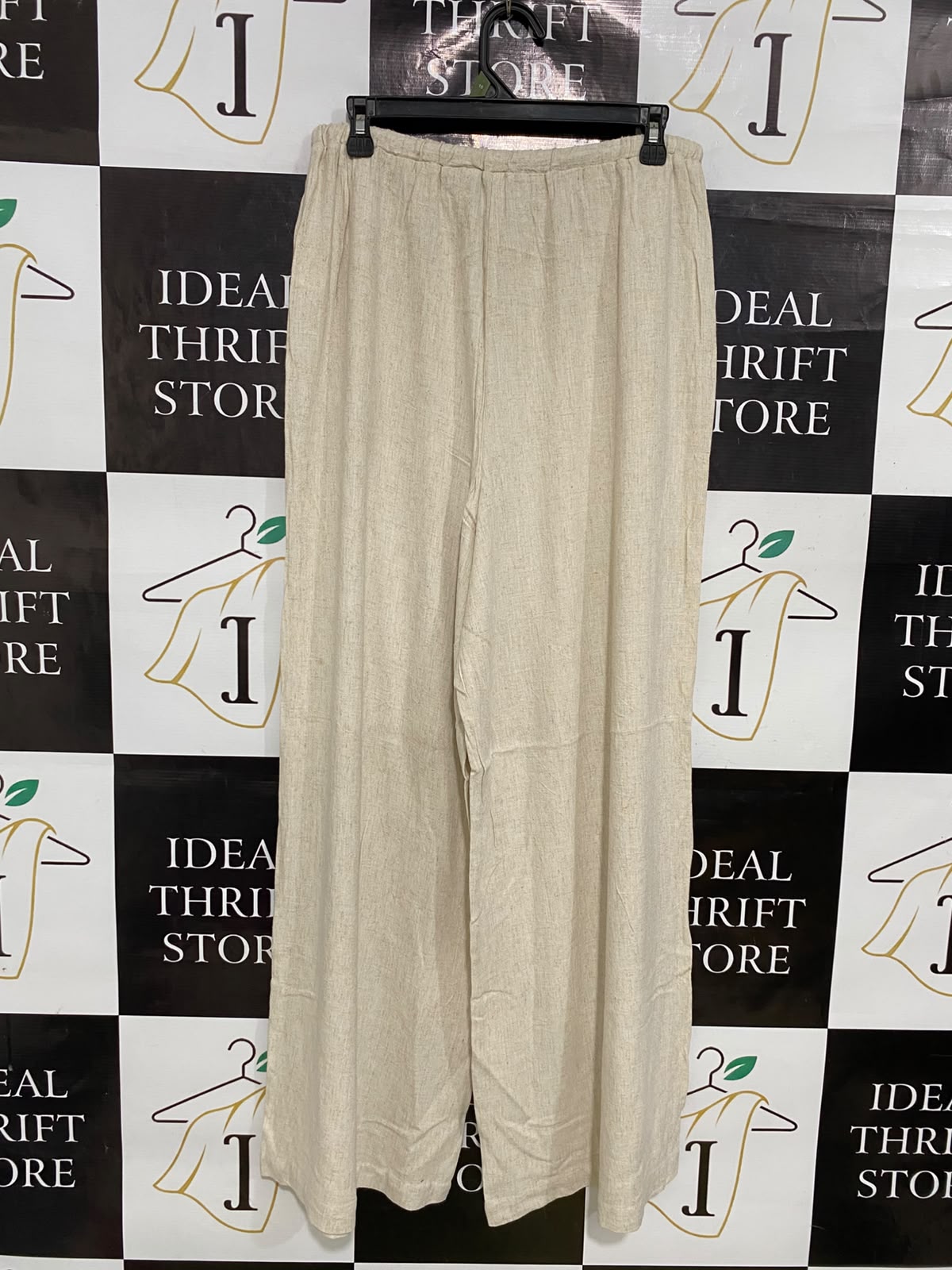 ALLY |L| WAIST 30| A35| OATMEAL LINEN-BLEND DRAWSTRING WIDE-LEG RESORT TROUSERS