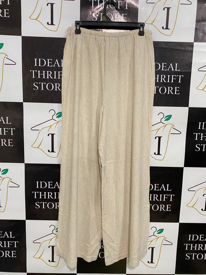 ALLY |L| WAIST 30| A35| OATMEAL LINEN-BLEND DRAWSTRING WIDE-LEG RESORT TROUSERS