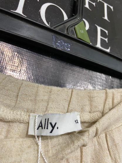 ALLY |L| WAIST 30| A35| OATMEAL LINEN-BLEND DRAWSTRING WIDE-LEG RESORT TROUSERS