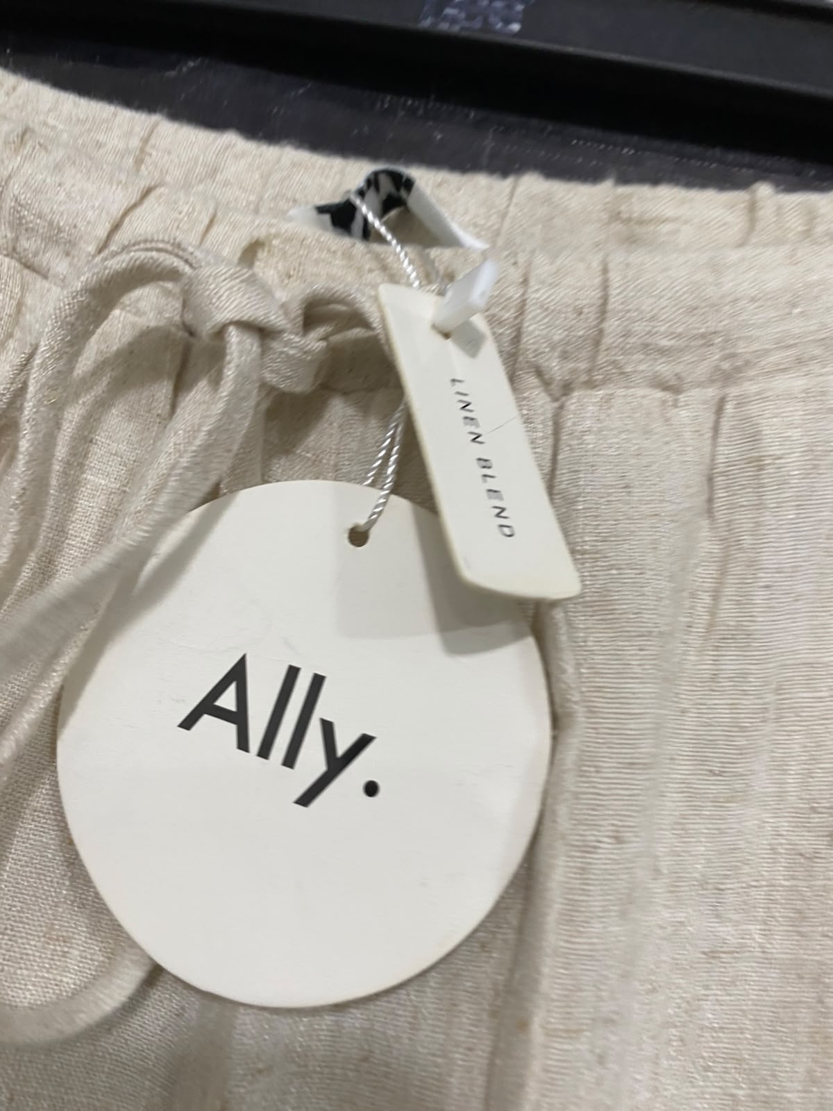 ALLY |L| WAIST 30| A35| OATMEAL LINEN-BLEND DRAWSTRING WIDE-LEG RESORT TROUSERS