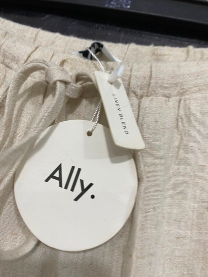 ALLY |L| WAIST 30| A35| OATMEAL LINEN-BLEND DRAWSTRING WIDE-LEG RESORT TROUSERS