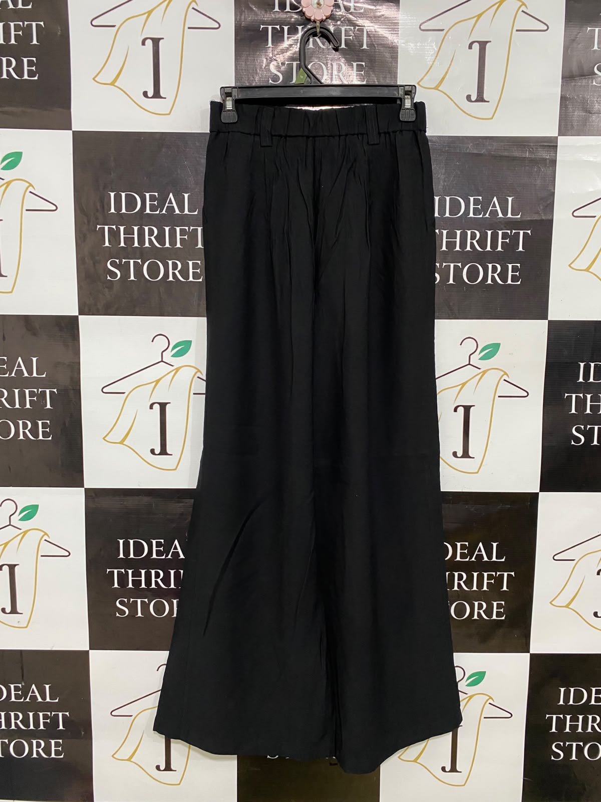 HALARA |S| WAIST 26| A35| BLACK HIGH-WAISTED PLEATED WIDE-LEG TAILORED TROUSERS