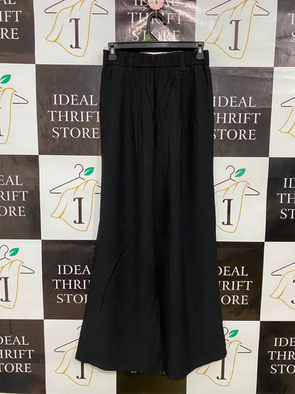HALARA |S| WAIST 26| A35| BLACK HIGH-WAISTED PLEATED WIDE-LEG TAILORED TROUSERS