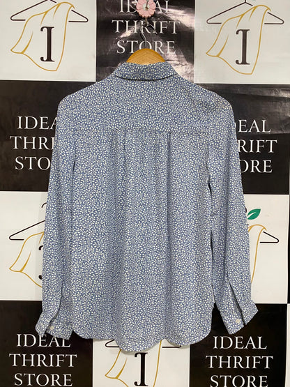H&M |M| BUST 18| A35| BLUE & WHITE LEAF-PRINT BUTTON-DOWN LONG-SLEVE SHIRT