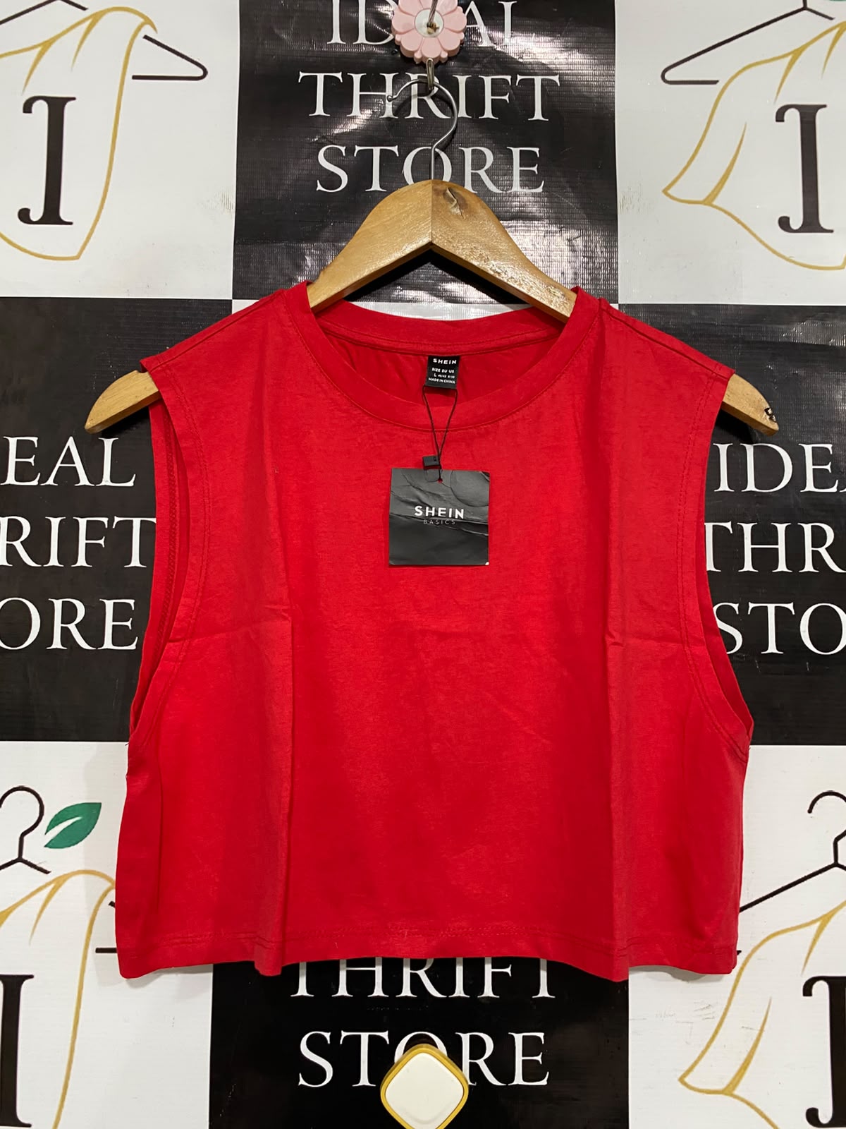 SHEIN |L| BUST 19| A35| RED BASIC SLEEVELESS CROP TANK TOP