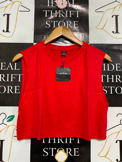 SHEIN |L| BUST 19| A35| RED BASIC SLEEVELESS CROP TANK TOP