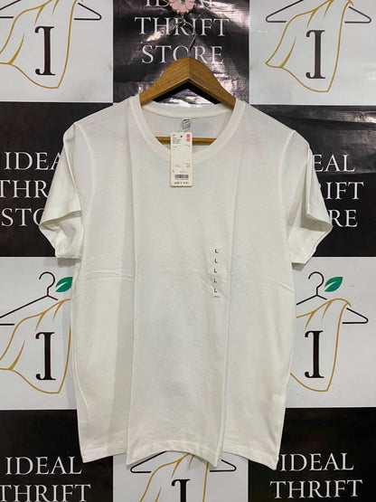 UNIQLO |L| BUST 19| A35| WHITE CREW-NECK BASIC COTTON SHORT-SLEEVE T-SHIRT