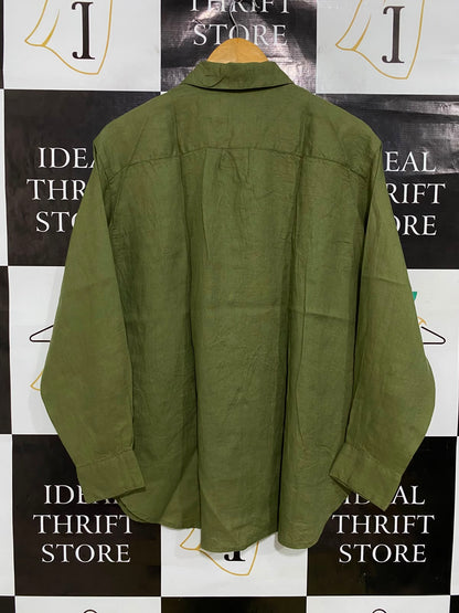 SCOTCH & SODA |XL| BUST 23| A35| OLIVE GREEN LINEN-BLEND BUTTON-DOWN LONG-SLEEVE SHIRT