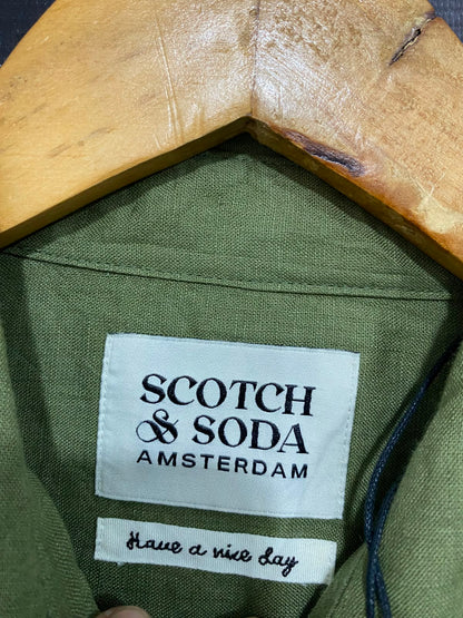 SCOTCH & SODA |XL| BUST 23| A35| OLIVE GREEN LINEN-BLEND BUTTON-DOWN LONG-SLEEVE SHIRT