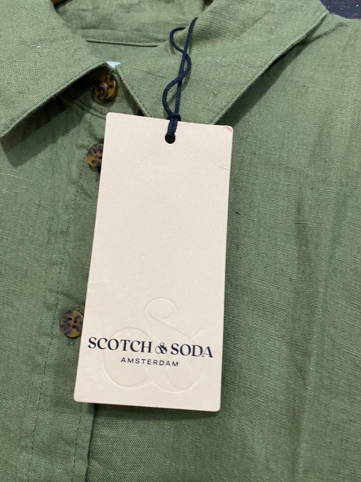 SCOTCH & SODA |XL| BUST 23| A35| OLIVE GREEN LINEN-BLEND BUTTON-DOWN LONG-SLEEVE SHIRT