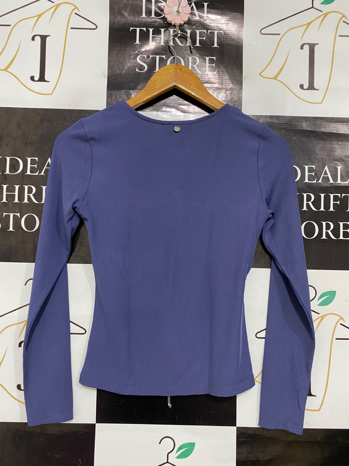 DANNI MINOGUE |S| BUST 13| A35| PETITE PURPLE RIBBED SQUARE-NECK LONG-SLEEVE TOP