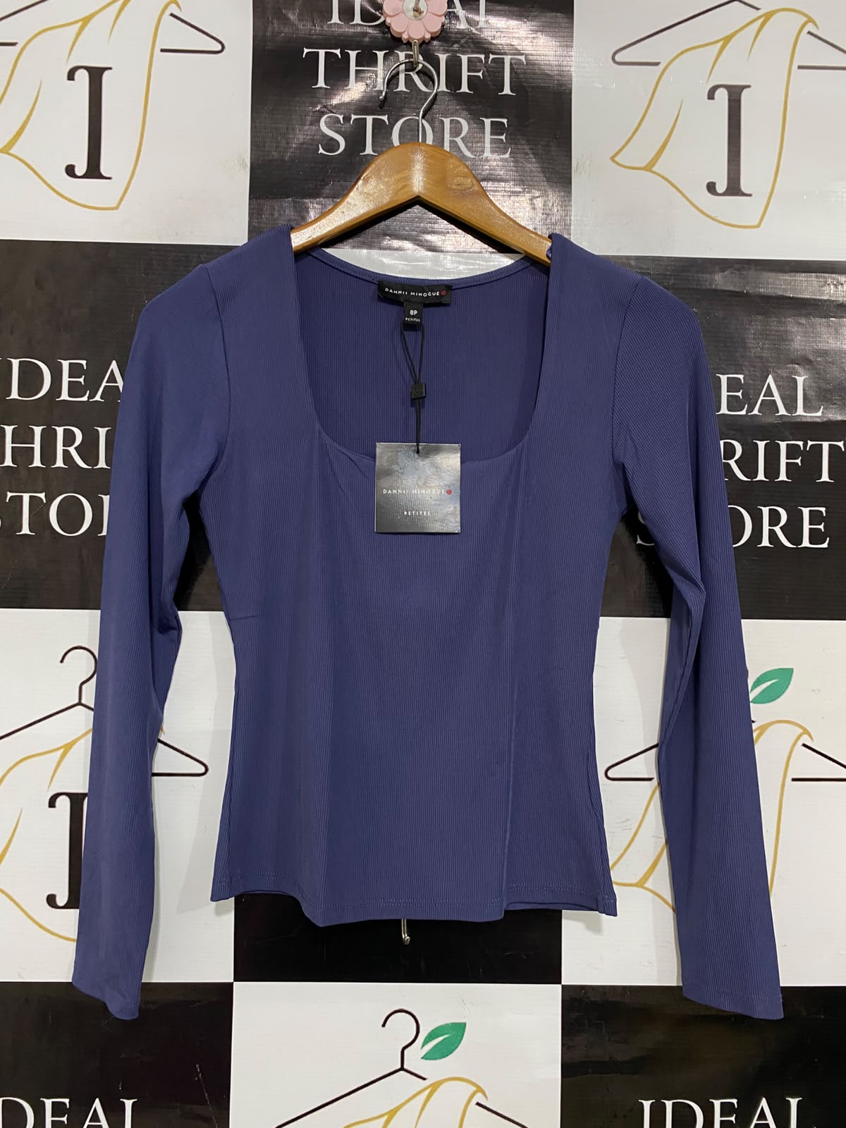 DANNI MINOGUE |S| BUST 13| A35| PETITE PURPLE RIBBED SQUARE-NECK LONG-SLEEVE TOP