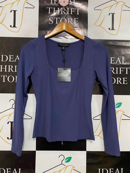 DANNI MINOGUE |S| BUST 13| A35| PETITE PURPLE RIBBED SQUARE-NECK LONG-SLEEVE TOP