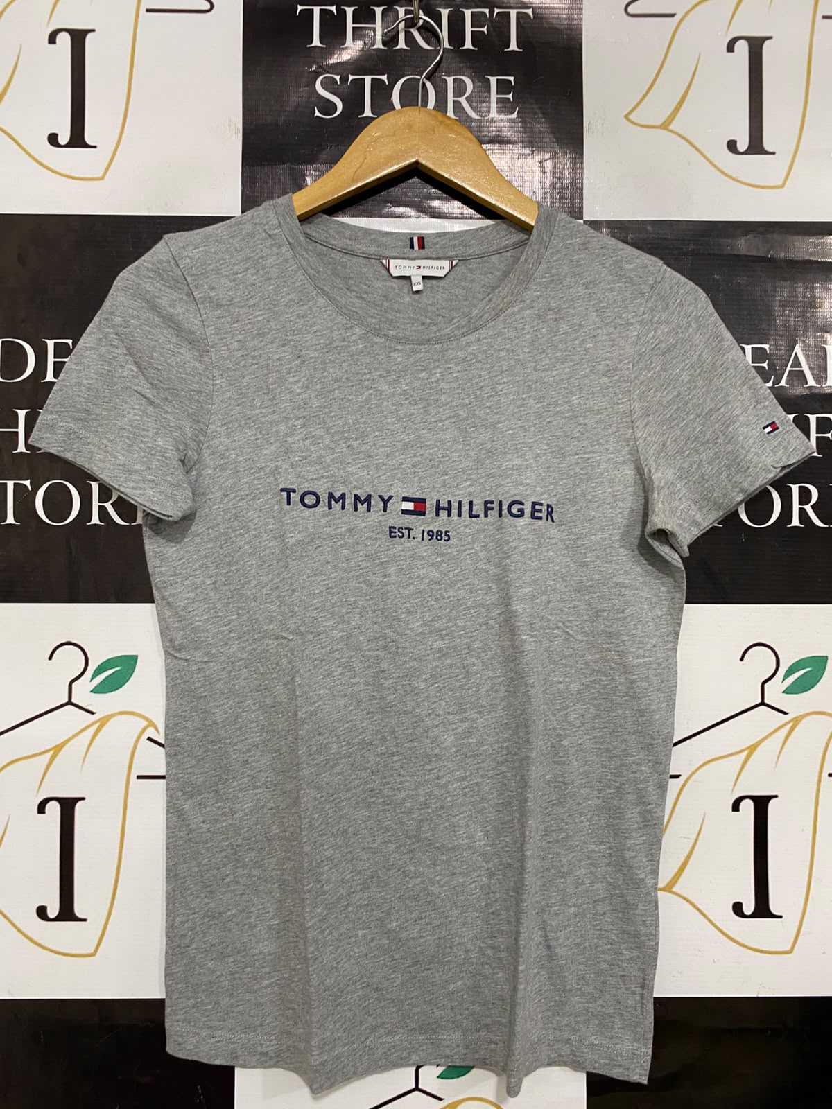 TOMMY HILFIGER |XS| BUST 16| A35| GREY EMBROIDERED LOGO COTTON T-SHIRT