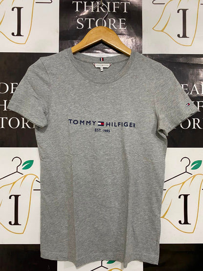 TOMMY HILFIGER |XS| BUST 16| A35| GREY EMBROIDERED LOGO COTTON T-SHIRT