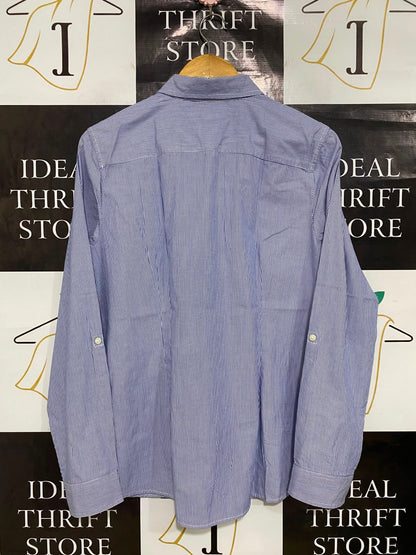 TOMMY HILFIGER |L| BUST 20| A35| BLUE & WHITE STRIPED BUTTON-DOWN LONG-SLEEVE SHIRT