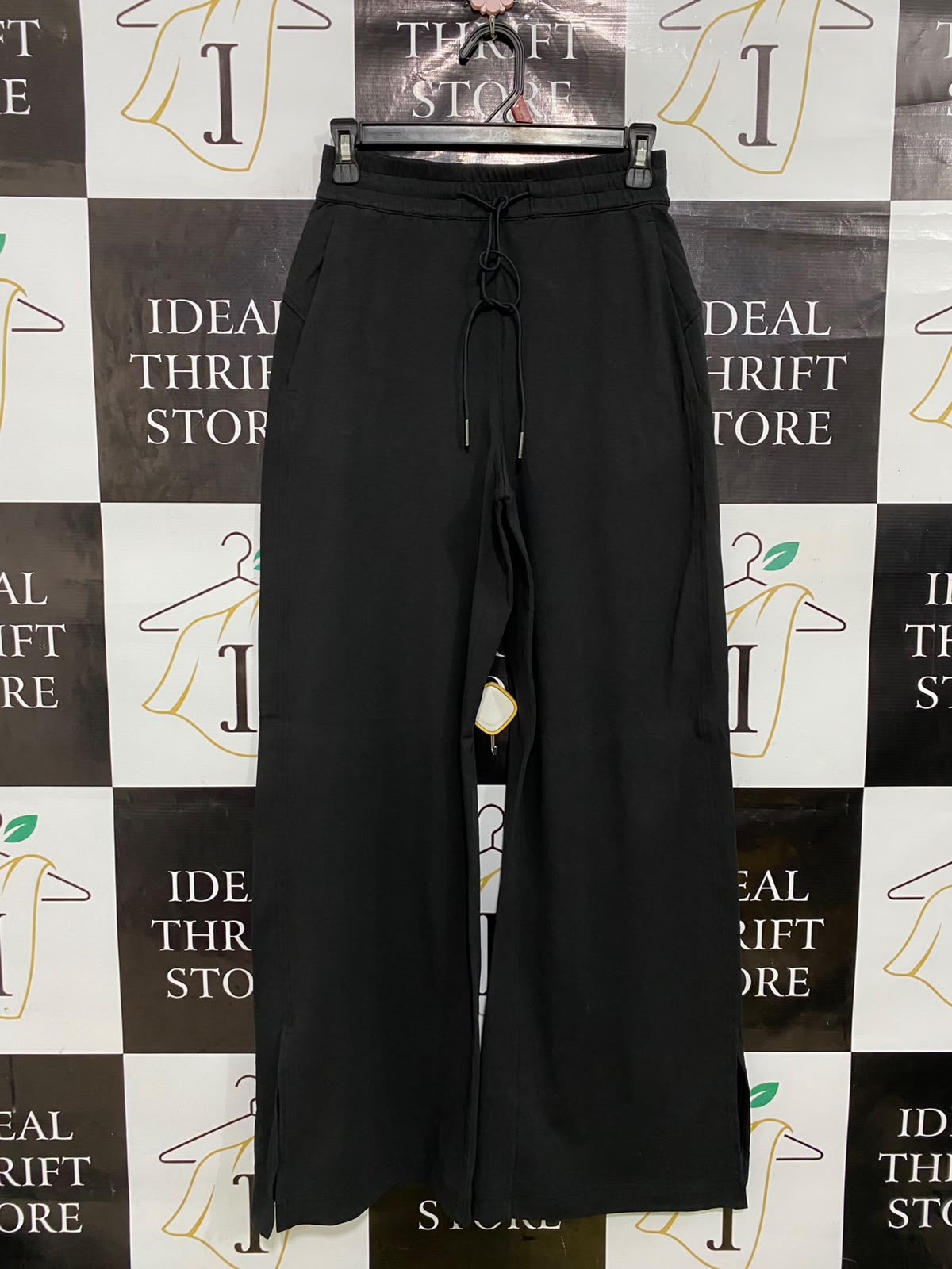 LULULEMON |XS| WAIST 24| BLACK HIGH-WAISTED DRAWSTRING WIDE-LEG ACTIVEWEAR PANTS WITH HEM SLITS