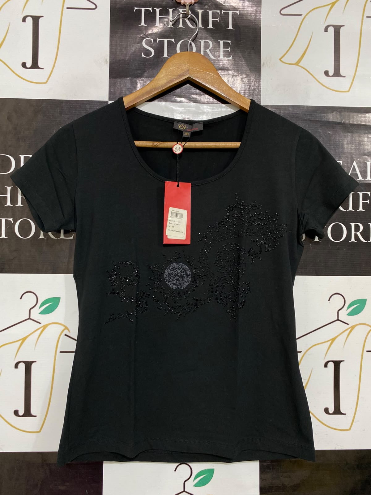 CHUA NGGU |M| BUST 17| A35| BLACK EMBELLISHED SEQUIN SHORT-SLEEVE T-SHIRT