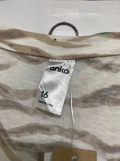 ANKO |L| BUST 20| A35| BEIGE & WHITE ZEBRA-PRINT LINEN-BLEND V-NECK T-SHIRT