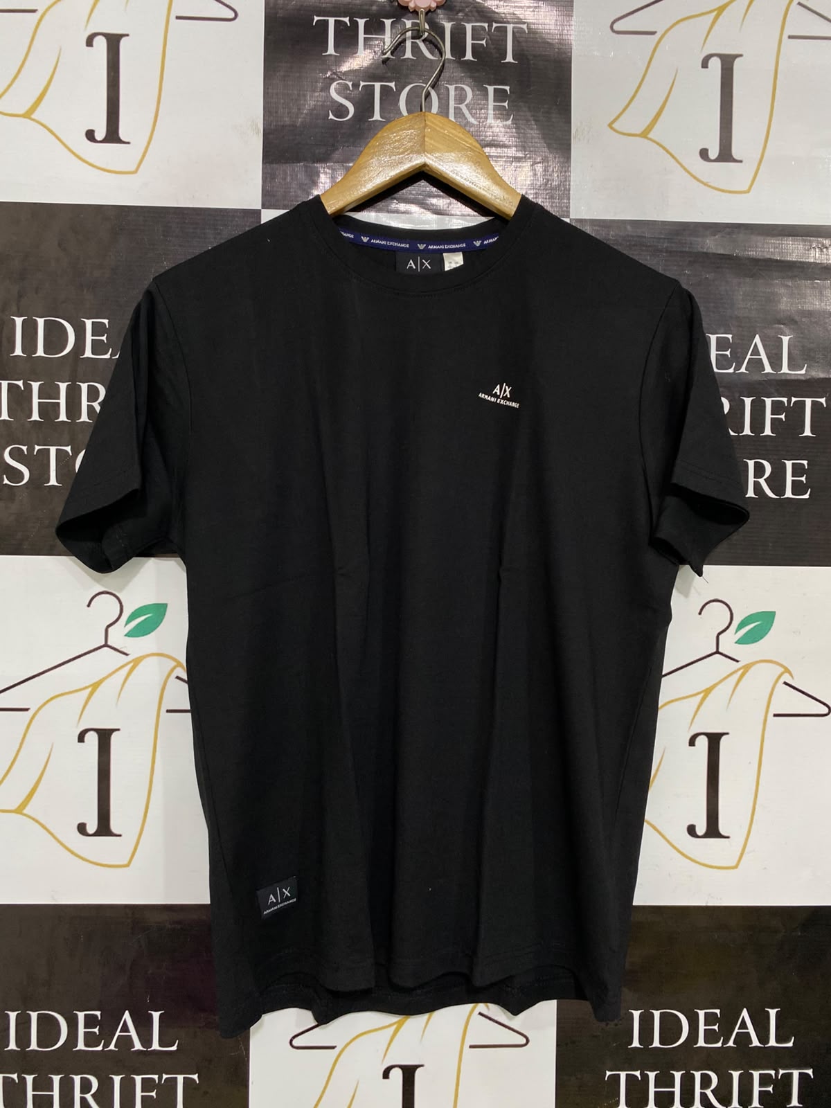 ARMANI EXCHANGE |L| BUST 19| A35| BLACK MINIMALIST LOGO COTTON T-SHIRT