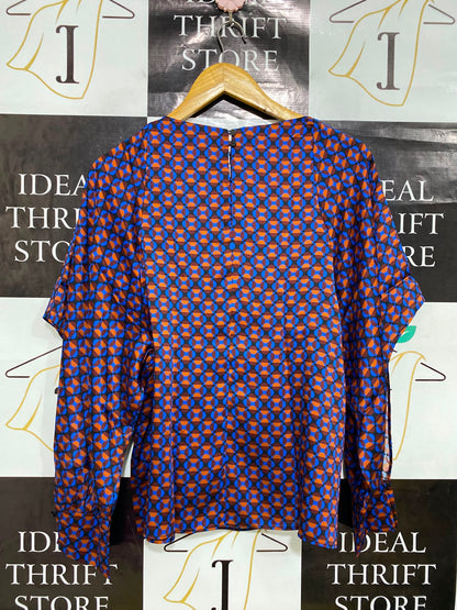 VERONIKA MAINE |M| BUST 19| A35| VERONICA MAINE GEOMETRIC PRINT LONG-SLEEVE SILK-BLEND BLOUSE