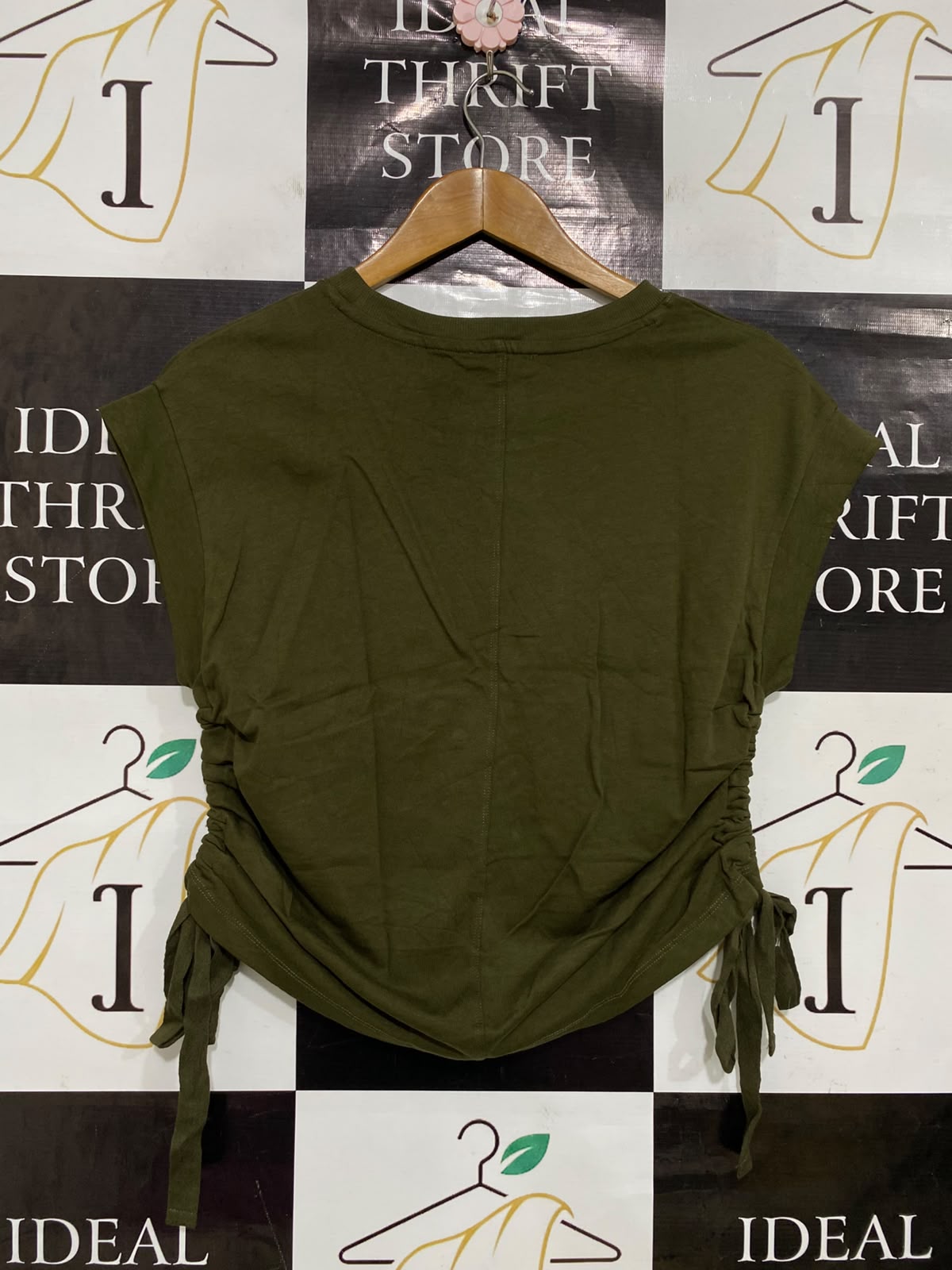 TARGET WOMAN |XS| BUST 17| A35| OLIVE GREEN SIDE-RUCHED COTTON CAP SLEEVE TOP