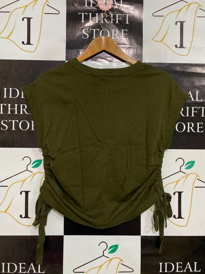 TARGET WOMAN |XS| BUST 17| A35| OLIVE GREEN SIDE-RUCHED COTTON CAP SLEEVE TOP