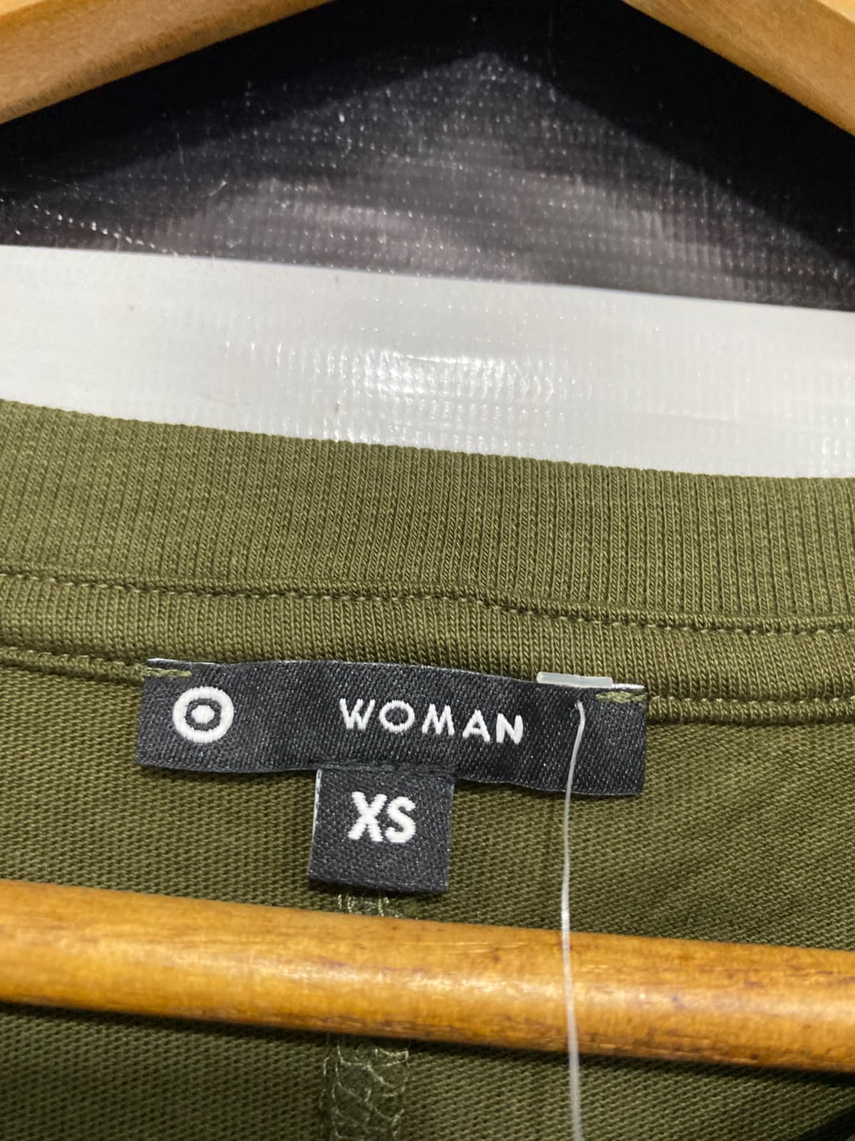 TARGET WOMAN |XS| BUST 17| A35| OLIVE GREEN SIDE-RUCHED COTTON CAP SLEEVE TOP
