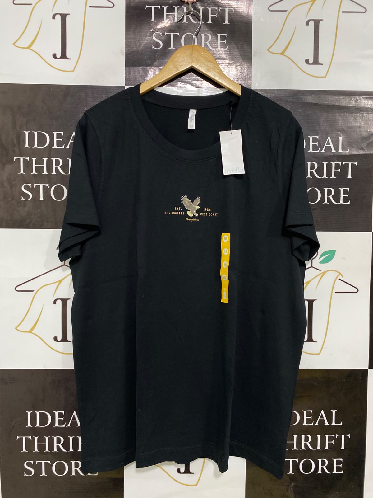 AVELLA |XL| BUST 22| A35| BLACK "LOS ANGELES 1986" EAGLE-PRINT COTTON T-SHIRT