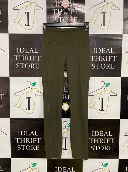 LULULEMON |XS| WAIST 23| OLIVE GREEN HIGH-WAISTED PERFORMANCE ACTIVEWEAR LEGGINGS WITH SIDE POCKETS