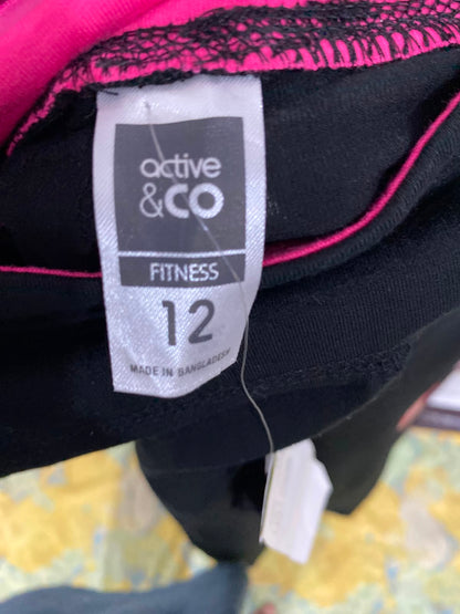 ACTIVE & CO |S| WAIST 26| A34| BLACK HIGH-WAISTED PERFORMANCE ACTIVEWEAR LEGGINGS WITH HOT PINK WAISTBAND