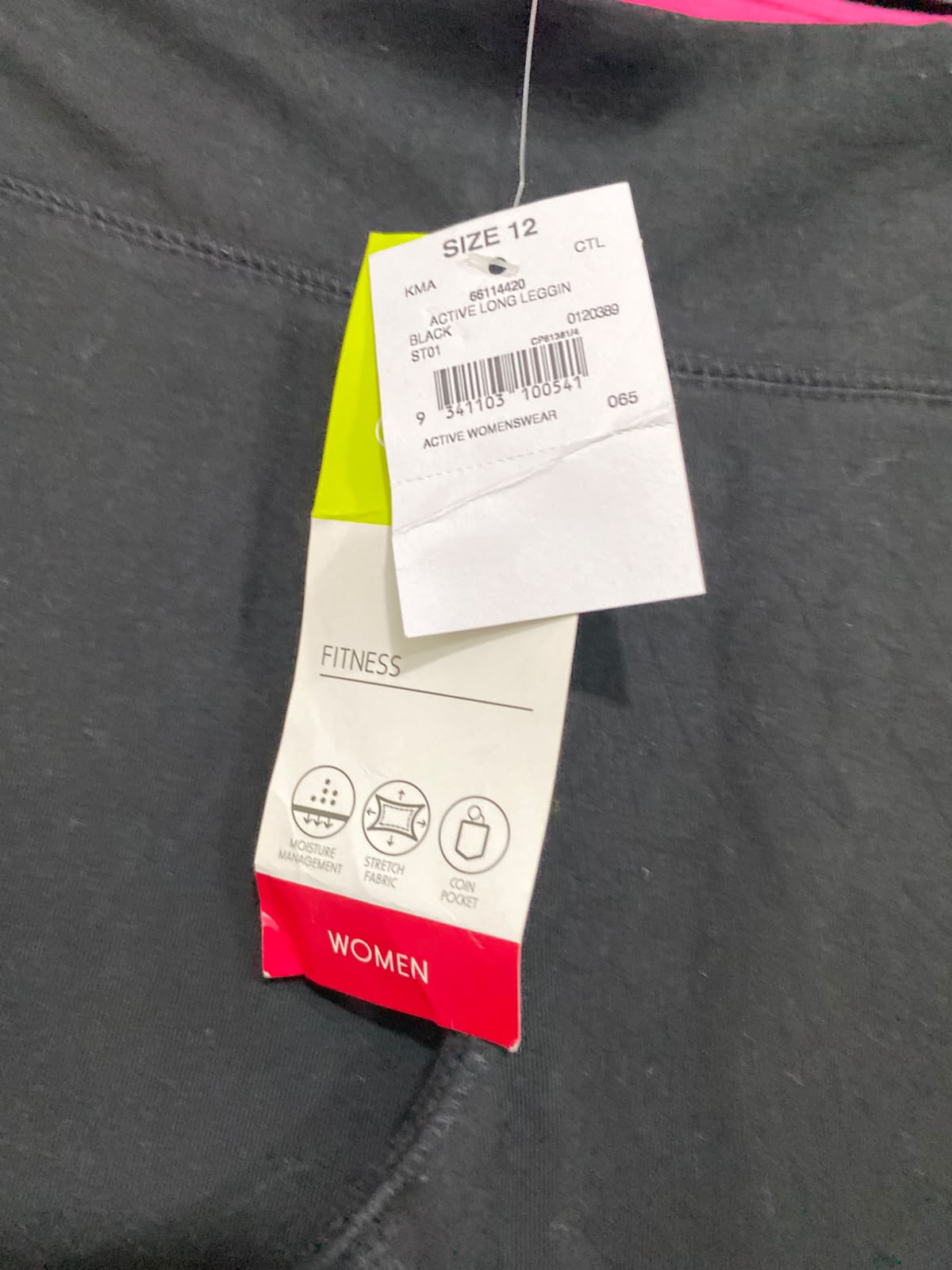 ACTIVE & CO |S| WAIST 26| A34| BLACK HIGH-WAISTED PERFORMANCE ACTIVEWEAR LEGGINGS WITH HOT PINK WAISTBAND