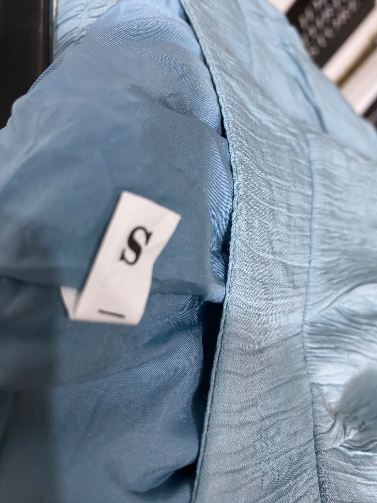 |S| WAIST 22| A34| SAGE BLUE CRINKLE-TEXTURED RELAXED WIDE-LEG LOUNGE PANTS