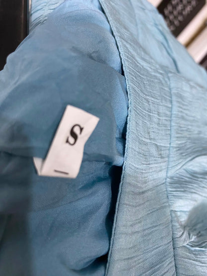 |S| WAIST 22| A34| SAGE BLUE CRINKLE-TEXTURED RELAXED WIDE-LEG LOUNGE PANTS