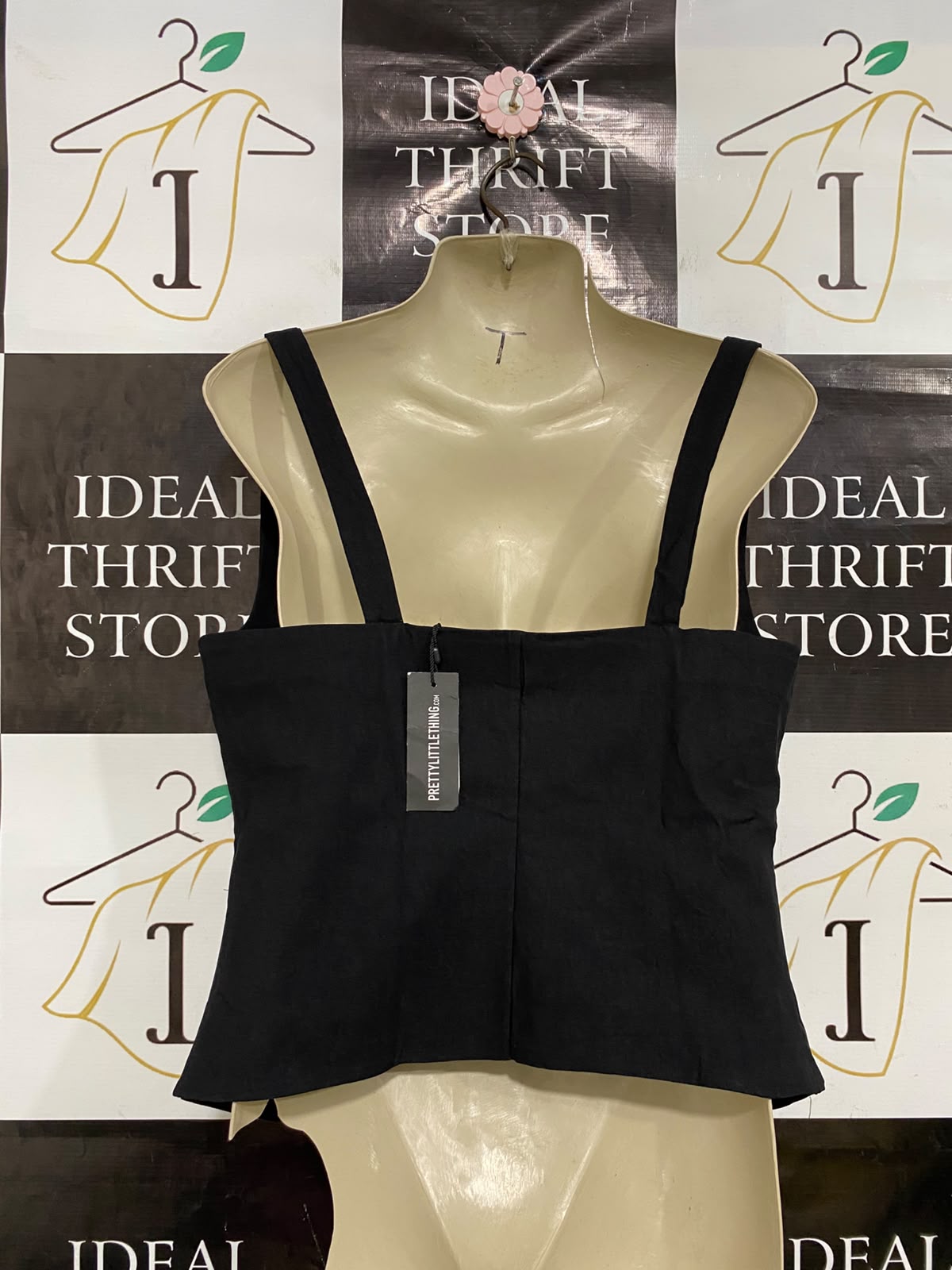 PRETTYLITTLE THING |M| BUST 32| A34| BLACK STRUCTURED SQUARE-NECK CORSET-STYLE TANK TOP