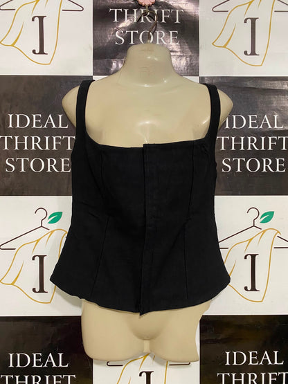 PRETTYLITTLE THING |M| BUST 32| A34| BLACK STRUCTURED SQUARE-NECK CORSET-STYLE TANK TOP