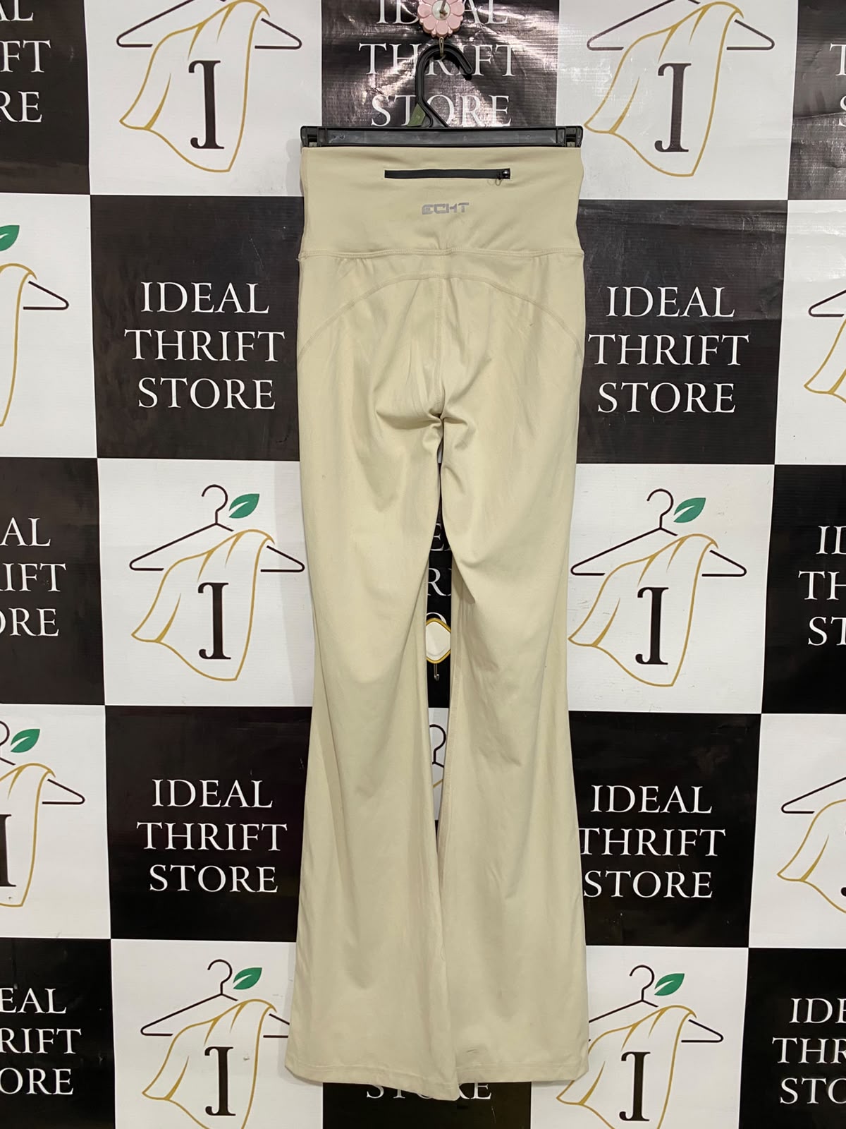 ECHT |S| WAIST 22| A34| BEIGE HIGH-WAISTED PERFORMANCE STRETCH FLARE PANTS