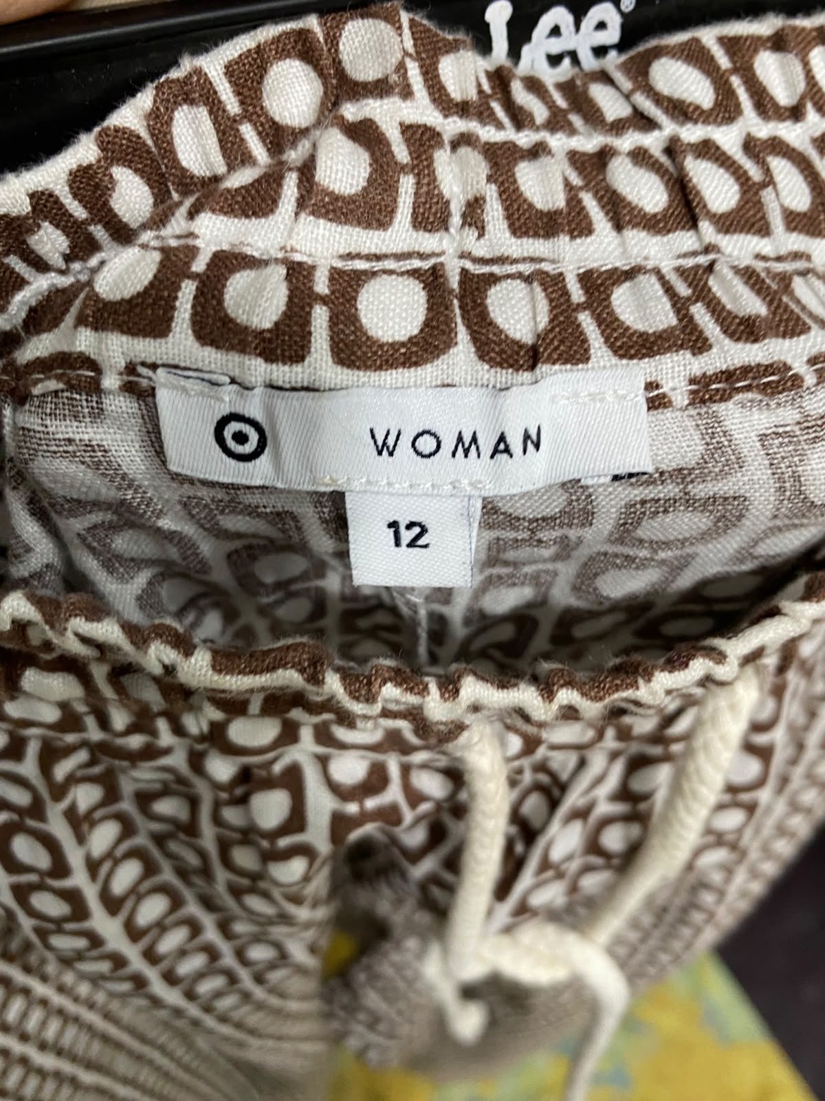 TARGET WOMAN |L| WAIST 32| A34| BROWN GEOMETRIC-PRINT DRAWSTRING WIDE-LEG LOUNGE PANTS